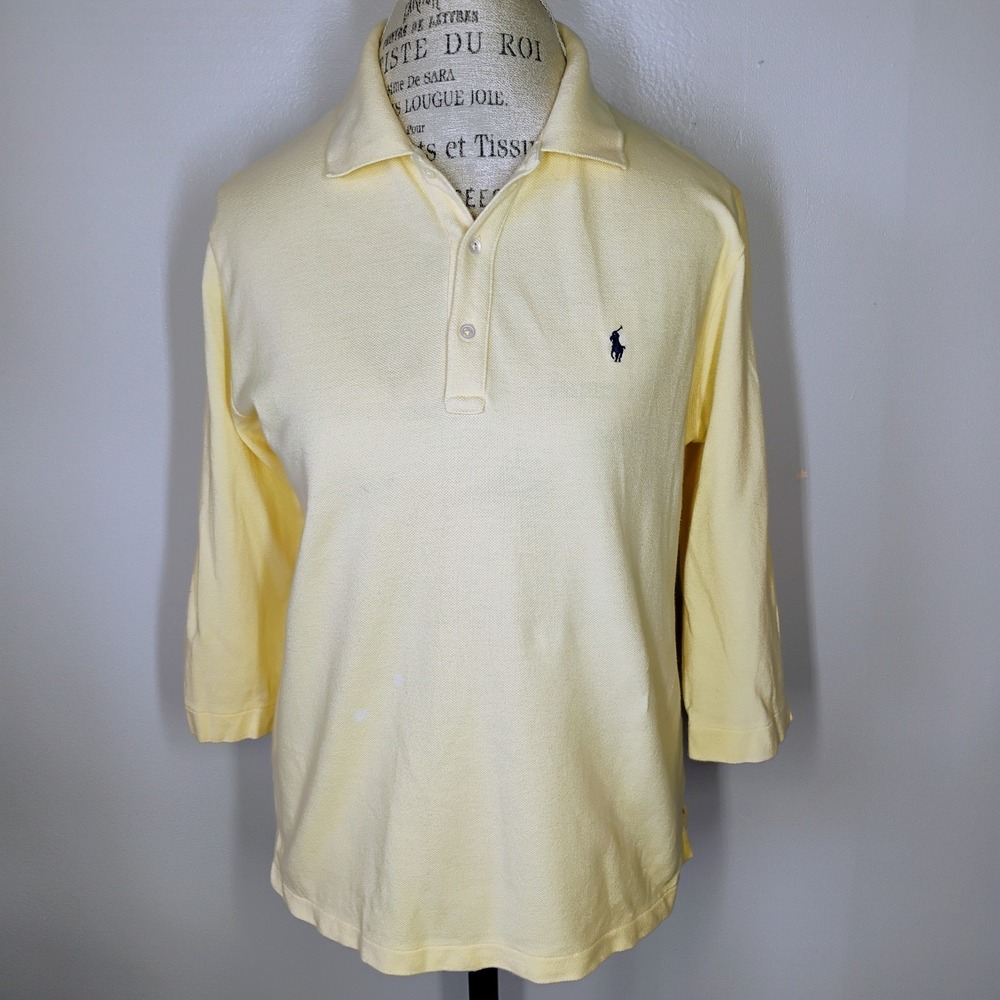 Vintage Ralph Lauren Sport Polo Shirt Women Large Butter Yellow Pony Logo Preppy - Picture 2 of 12